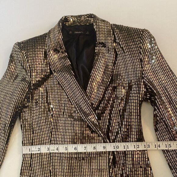 Zara Gold Metallic Sequin Blazer Dress XS - Picture 10 of 16